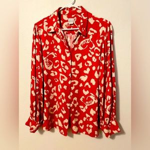 Blouse red and white with harts size 2 Chicos